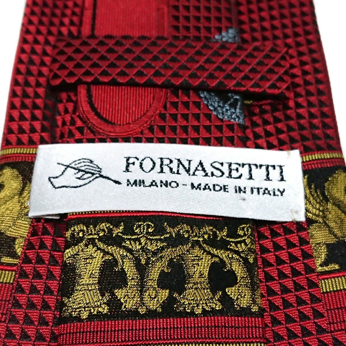 即決価格!!【FORNASETTI＊フォルナセッティ】FacciataファシードFacade外壁模様ネクタイ☆深紅赤黒金茶☆イタリア製ゆうパケット送料210円_画像9