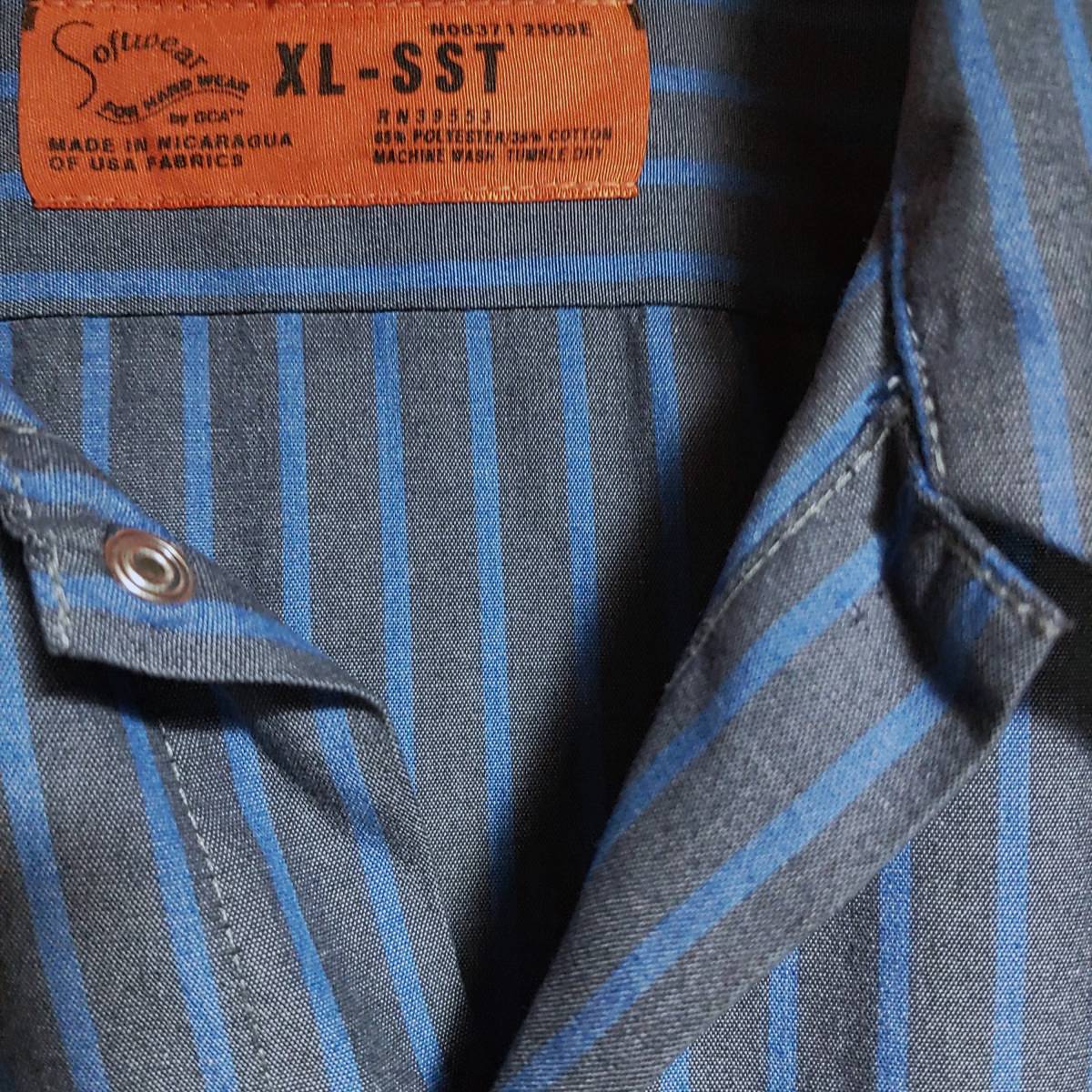 Softwear 半袖ワークシャツ size XL オーバーサイズ ブルー ストライプ ゆうパケットポスト可 胸 ワッペン PARKING 古着 洗濯 プレス済 706_画像6