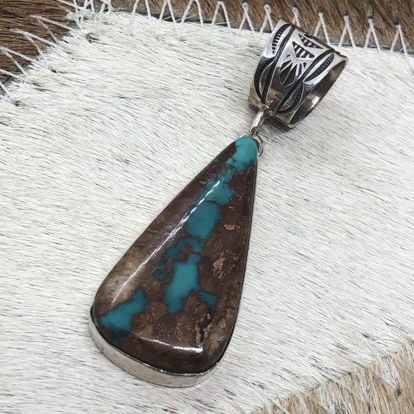  Indian jewelry silver pendant top roi stone turquoise 
