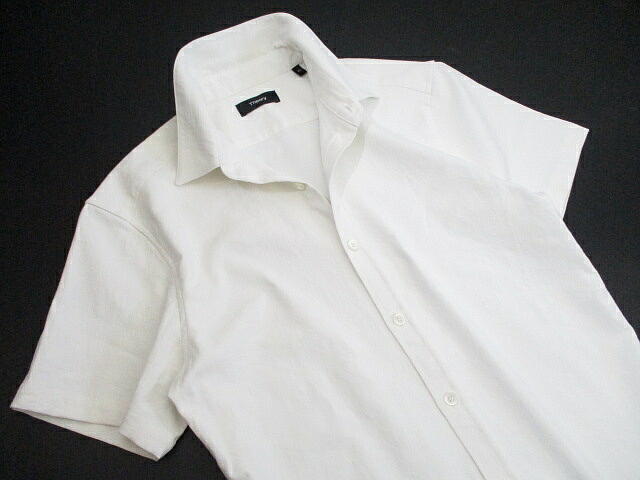 希少■ 定価2万 美品 即決 日本製 メンズ セオリー 麻混 半袖シャツ 白 Theory ホワイト XSサイズ リネンの画像2
