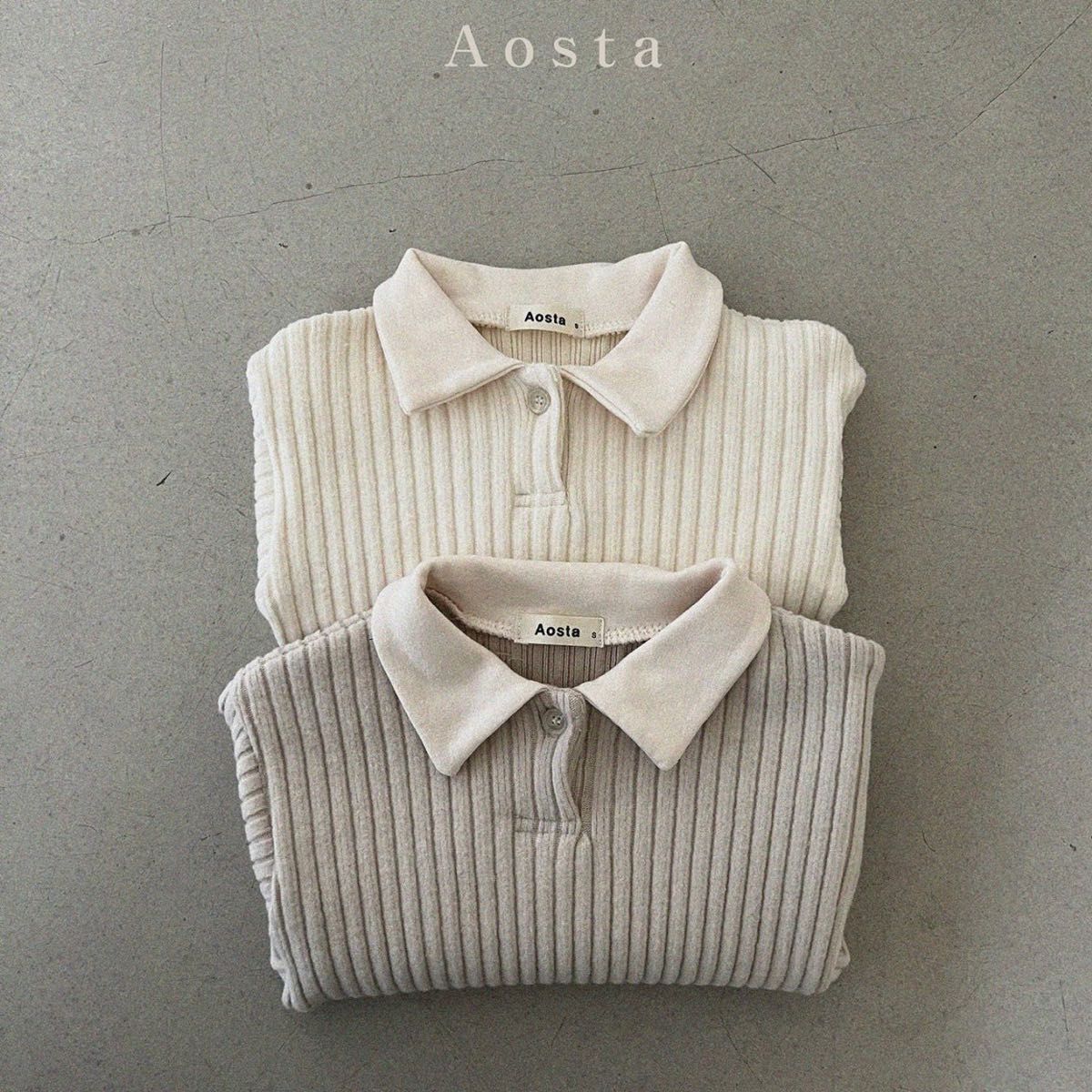 aosta rib collarT リブトップス 長袖ポロシャツ