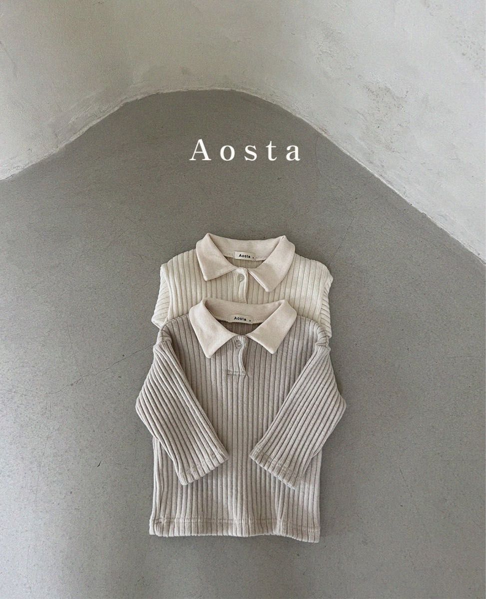 aosta rib collarT リブトップス 長袖ポロシャツ