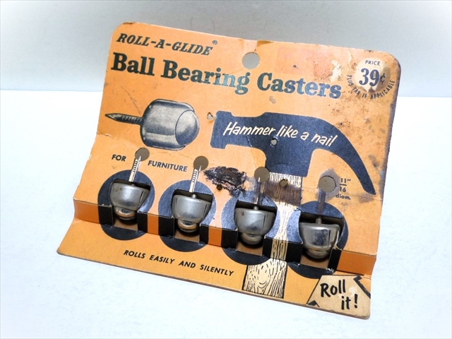 DIY ビンテージ Ball Bearing Casters デッドストック 4個入り Roll-A-Glide 家具脚 キャスター USA製 American Tack Co 椅子に テーブルに_画像1