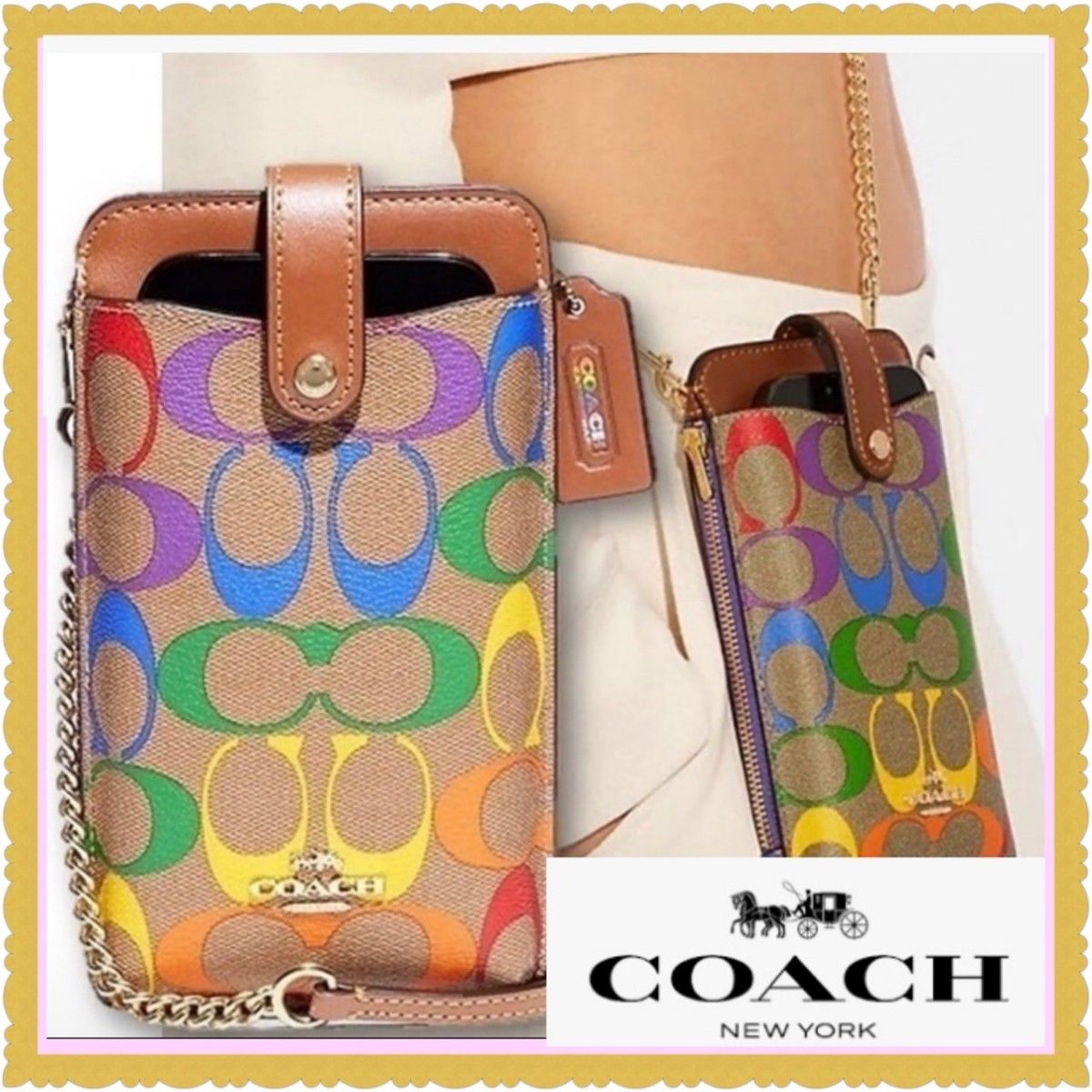本日フォロー割倍day】COACH スマホショルダー クロスボディ レイン-