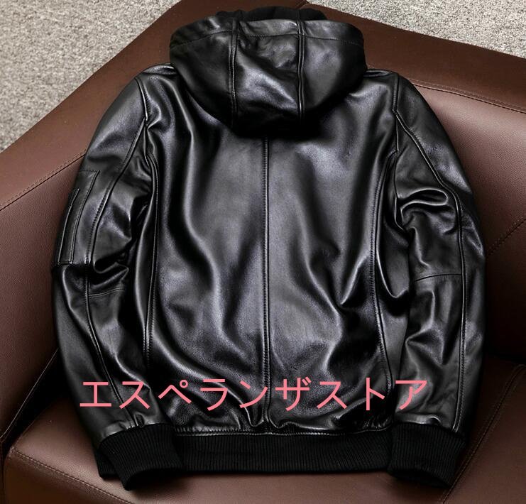 【エスペランザストア】レザージャケット 上品　フード付き本革 高級羊革　ライダースジャケット 革ジャン Ｓ～4XL　秋冬　黒_画像5