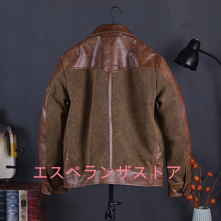 【エスペランザストア】メンズアメリカンレトロオイルワックスキャンバスジョイント牛革レザージャケットジャケット M～3XL_画像4