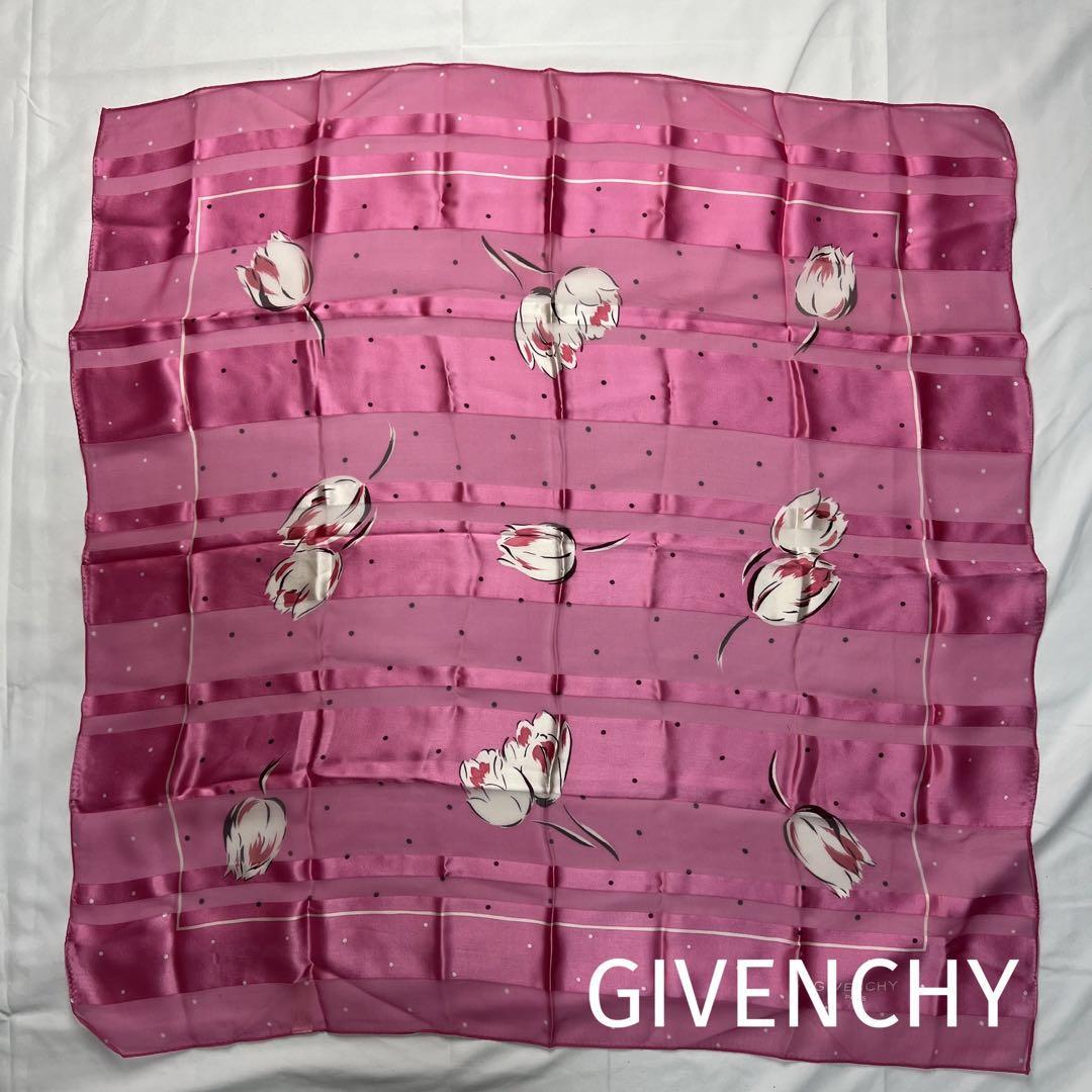 GIVENCHY ジバンシー スカーフ 花柄 ピンク シルク100%_画像1