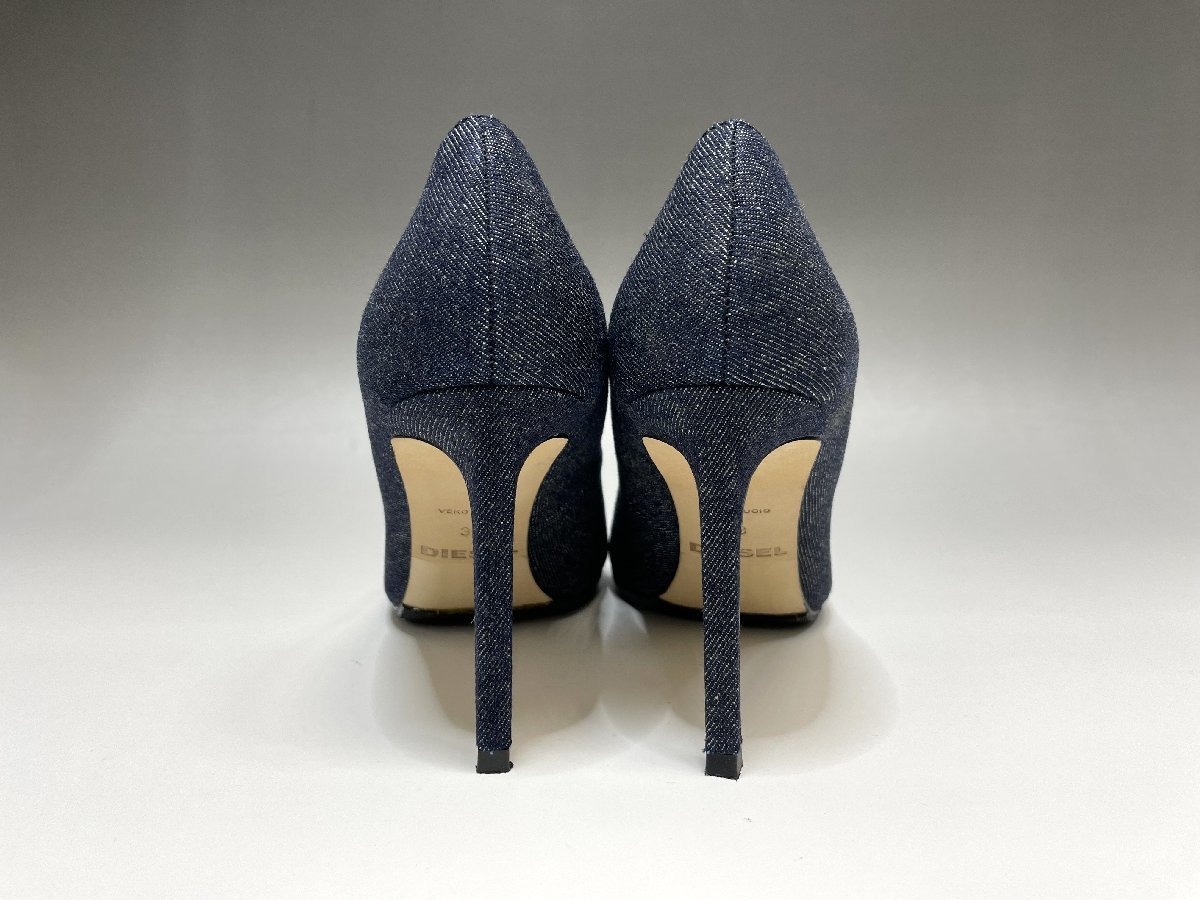  as good as new DIESEL diesel race up Denim pumps EU38 JP24.5cm blue high heel pin heel lady's pawnshop. quality seven 