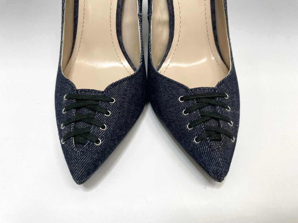  as good as new DIESEL diesel race up Denim pumps EU38 JP24.5cm blue high heel pin heel lady's pawnshop. quality seven 