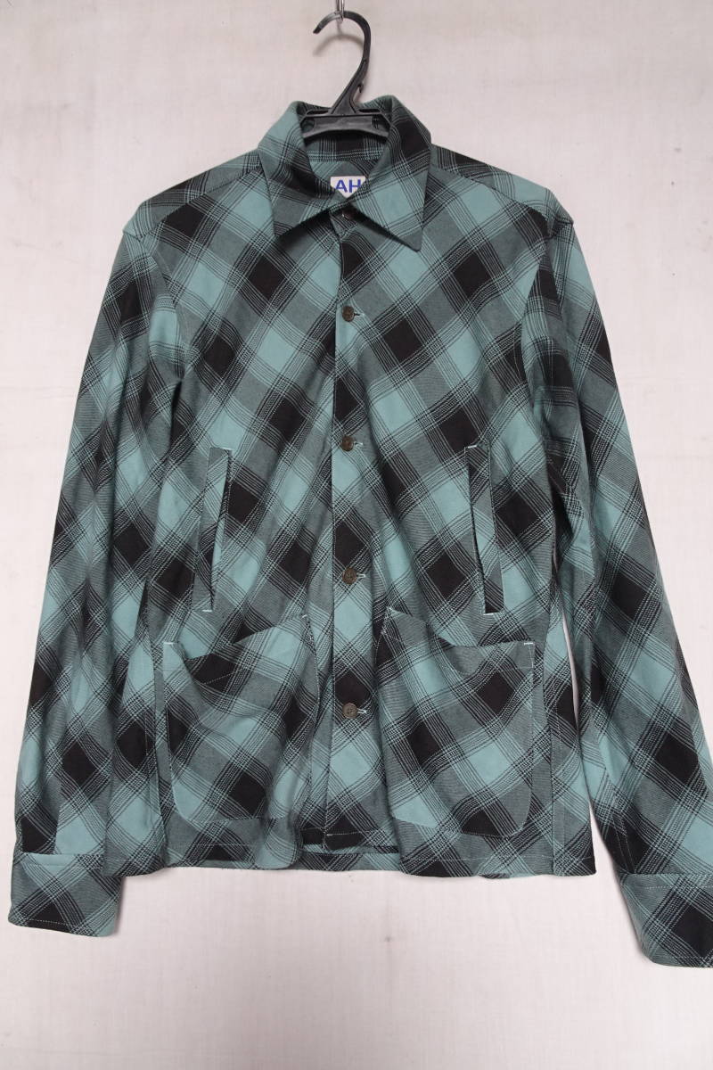 ABAHOUSE/ Abahouse / long sleeve shirt jacket / light outer / diamond pattern check / nappy material / sombreness emerald / black / free size (9/22R5)