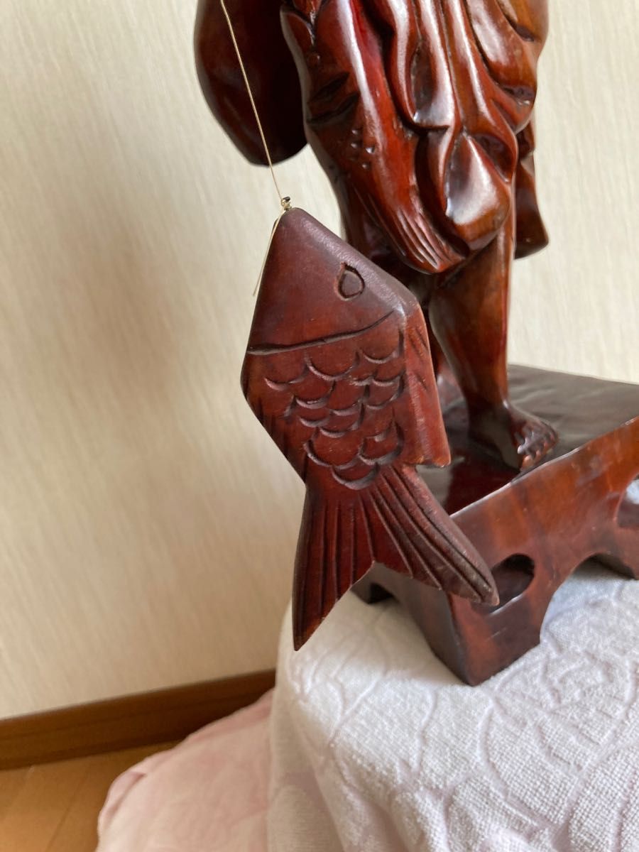 大) 木彫り 工芸品アンティーク 漁師 仙人 老人 木彫り 骨董 オブジェ