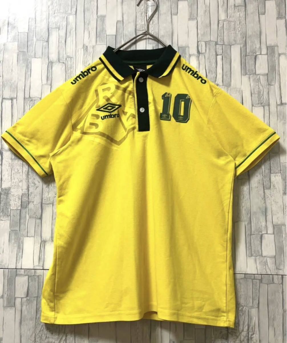 UMBRO アンブロ サッカー ブラジル代表 ポロシャツ サイズL イエロー 半袖 刺繍ロゴ シンプルロゴ デサント 鹿の子 送料無料_画像2