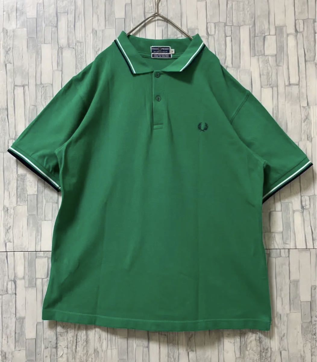 FRED PERRY Fred Perry one Point Logo simple Logo embroidery polo-shirt L short sleeves green England made Britain made deer. . free shipping 