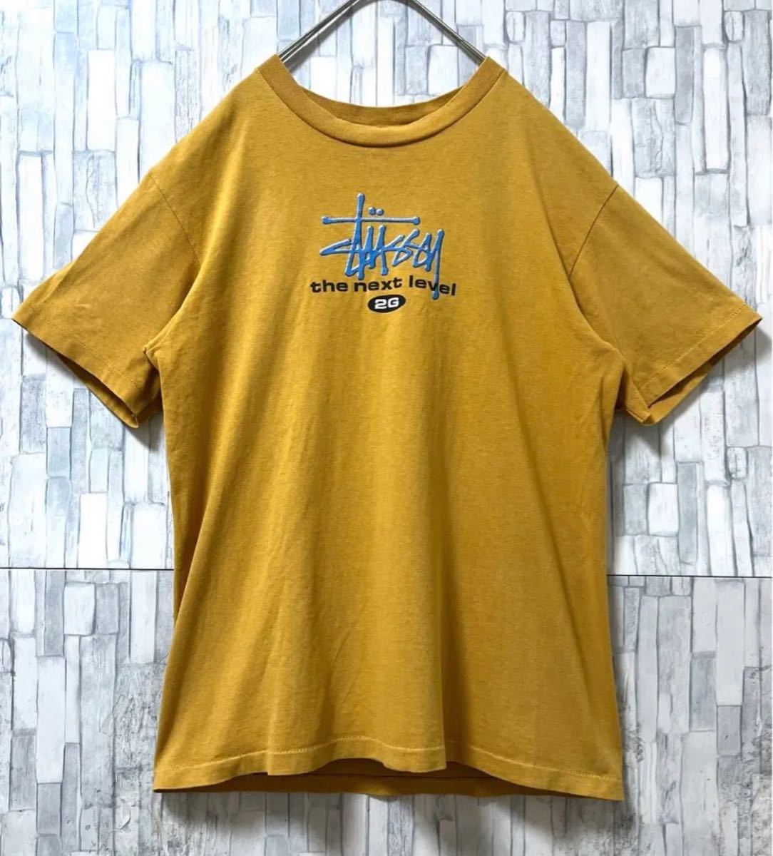 stussy オールド ステューシー 半袖 Tシャツ ビッグロゴ デカロゴ M イエロー USA製 90s 90年代 紺タグ シングルステッチ ショーンフォント