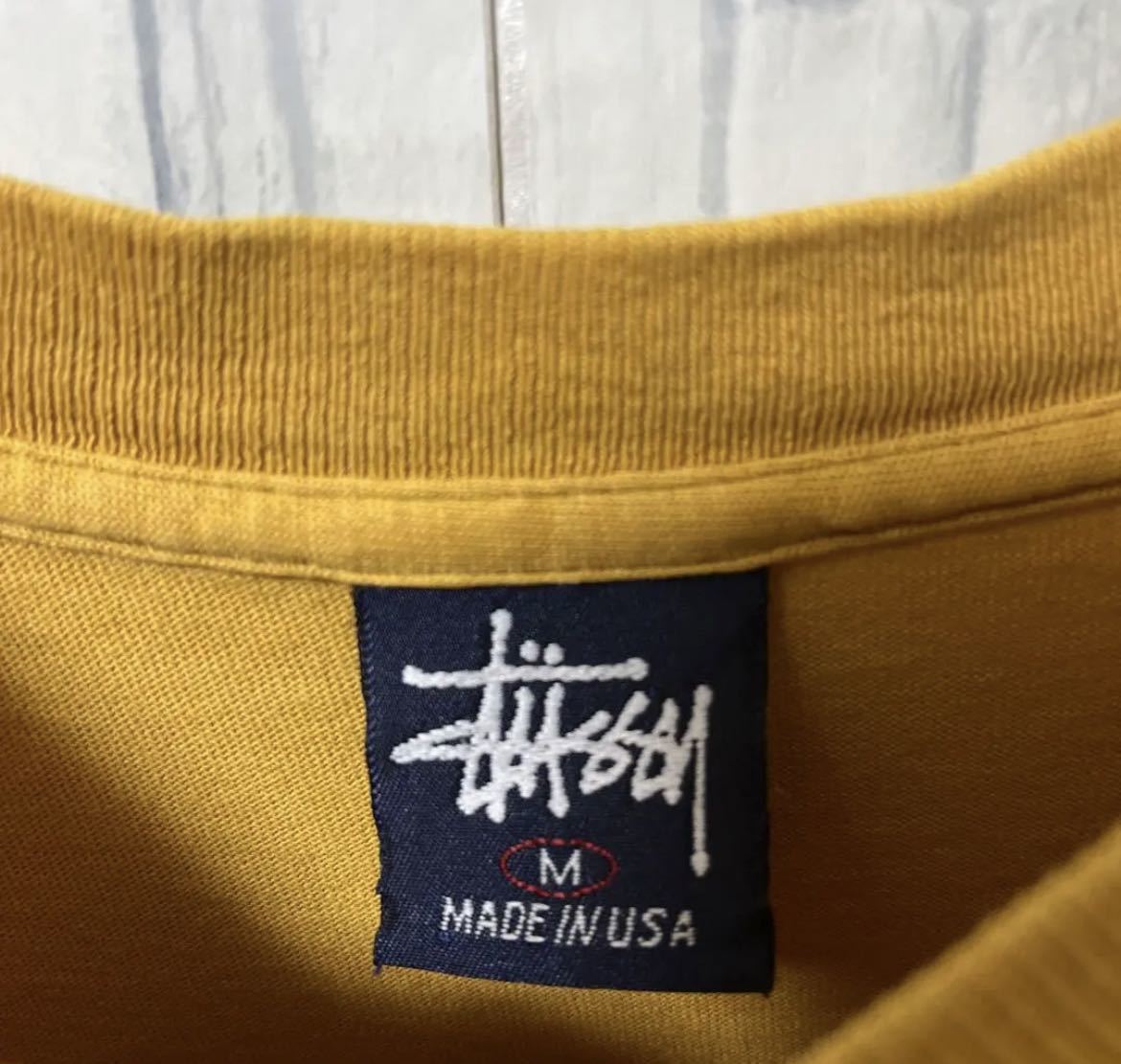 stussy オールド ステューシー 半袖 Tシャツ ビッグロゴ デカロゴ M イエロー USA製 90s 90年代 紺タグ シングルステッチ ショーンフォント