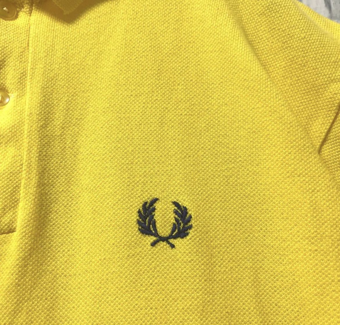 FRED PERRY フレッドペリー ワンポイントロゴ シンプルロゴ 刺繍 ポロシャツ M 半袖 イエロー イングランド製 英国製 鹿の子 80s 80年代
