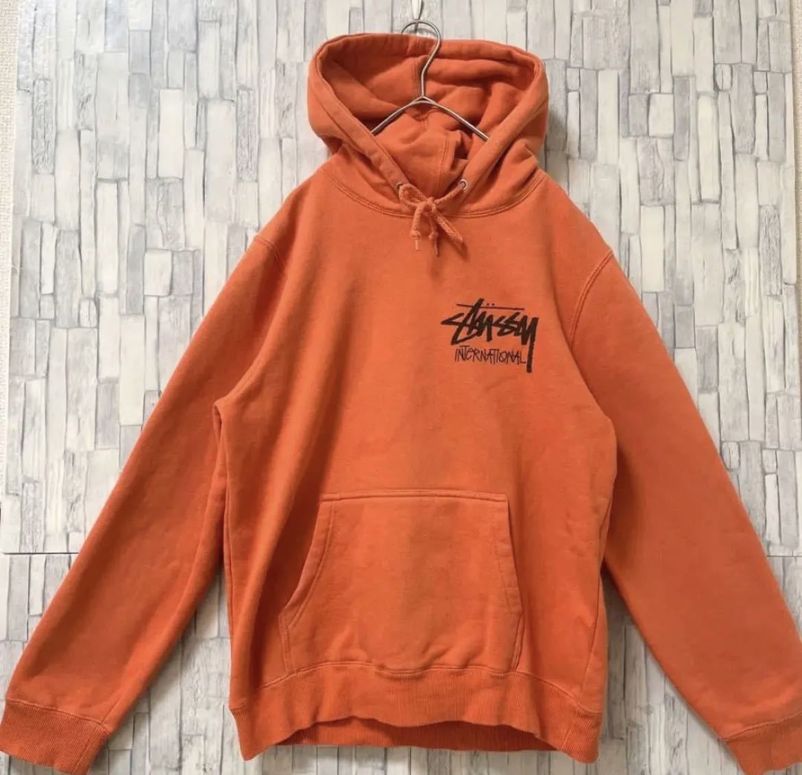 stussy Stussy long sleeve Parker sweat pull over te Caro go size S orange f-ti reverse side nappy free shipping 