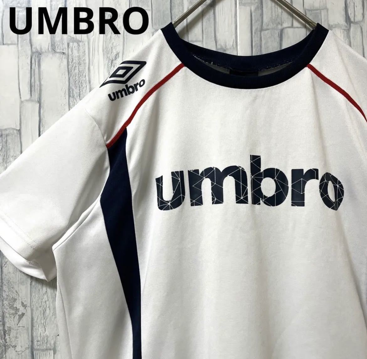 UMBRO アンブロ リンガー ネック Tシャツ ゲームシャツ サイズM ホワイト 半袖 デカロゴ ビッグロゴ 送料無料_画像1