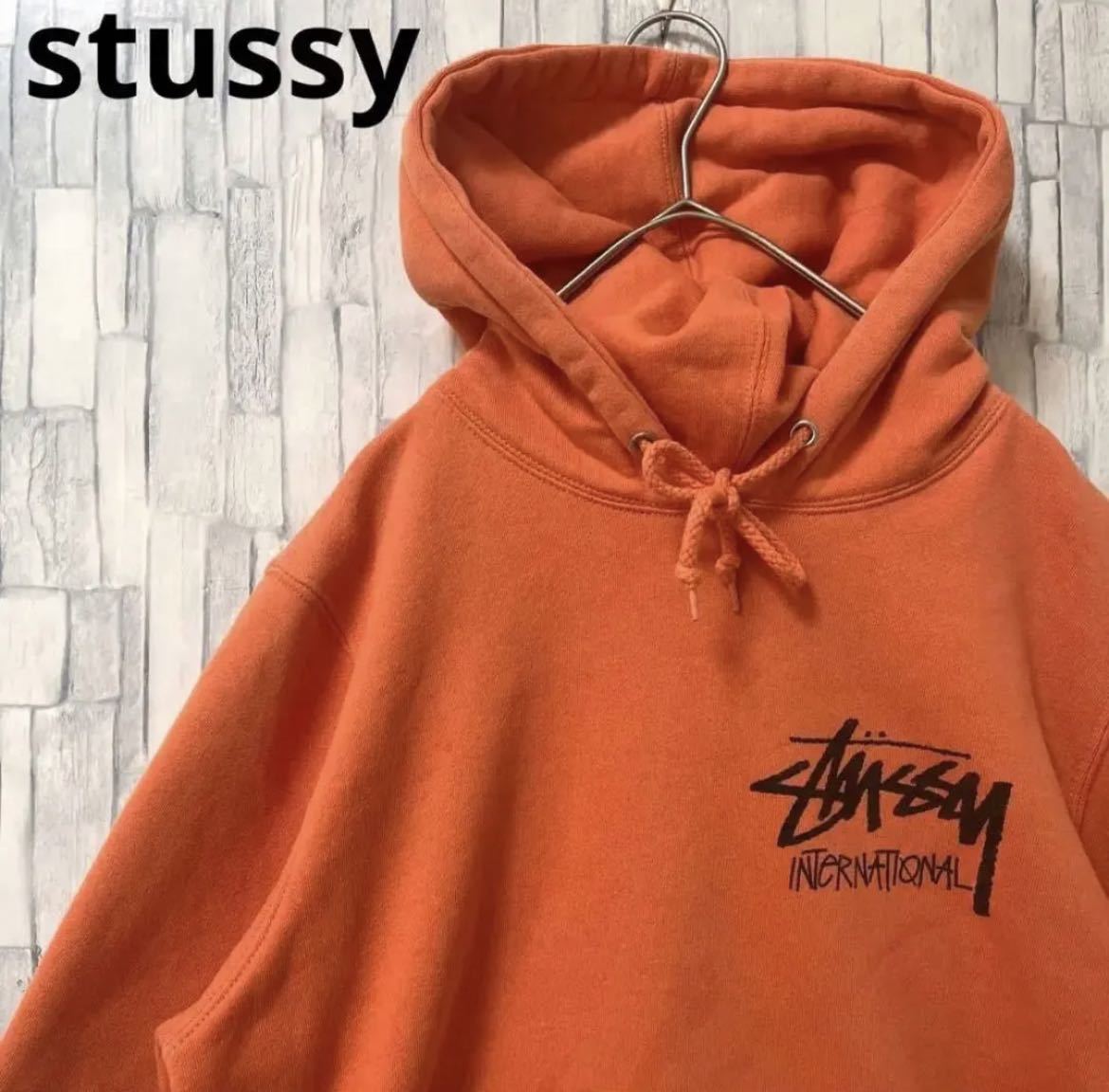 stussy Stussy long sleeve Parker sweat pull over te Caro go size S orange f-ti reverse side nappy free shipping 