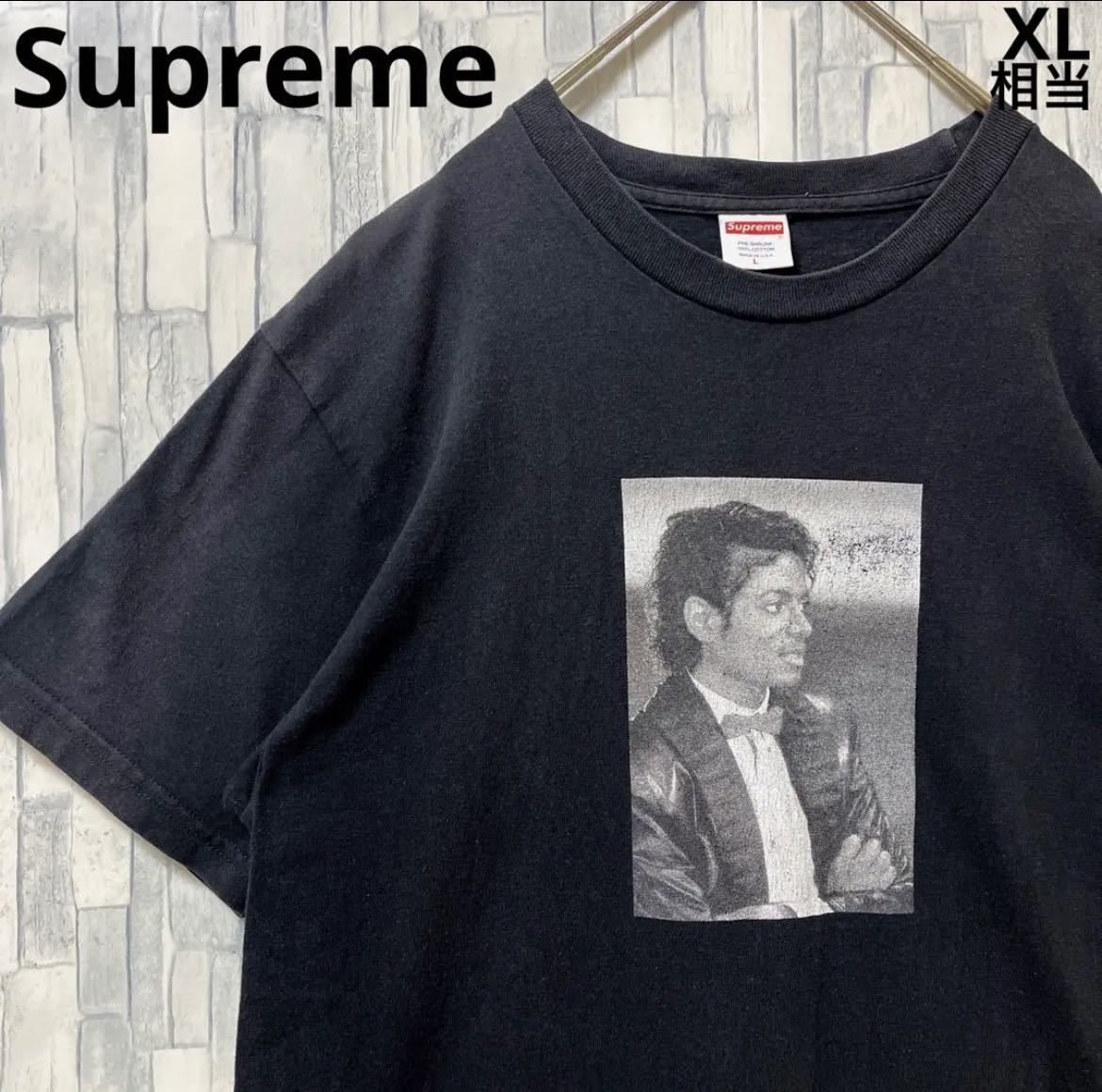 Supreme シュプリーム 2017 17SS マイケルジャクソン 半袖 Tシャツ デカロゴ ビッグロゴ サイズL USA製 ブラック 送料無料_画像1