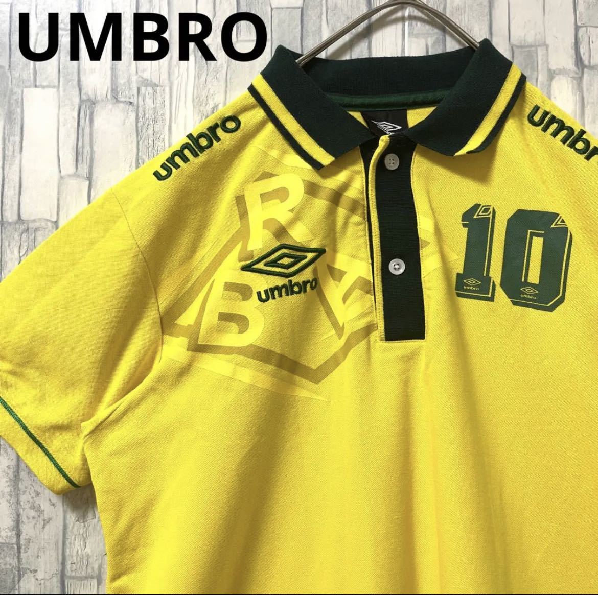 UMBRO アンブロ サッカー ブラジル代表 ポロシャツ サイズL イエロー 半袖 刺繍ロゴ シンプルロゴ デサント 鹿の子 送料無料_画像1