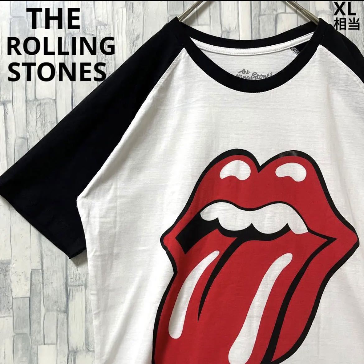 THE ROLLING STONES ローリングストーンズ 半袖 ラグランTシャツ ビッグロゴ バンドTシャツ バンT S ホワイト リンガー コピーライト_画像1