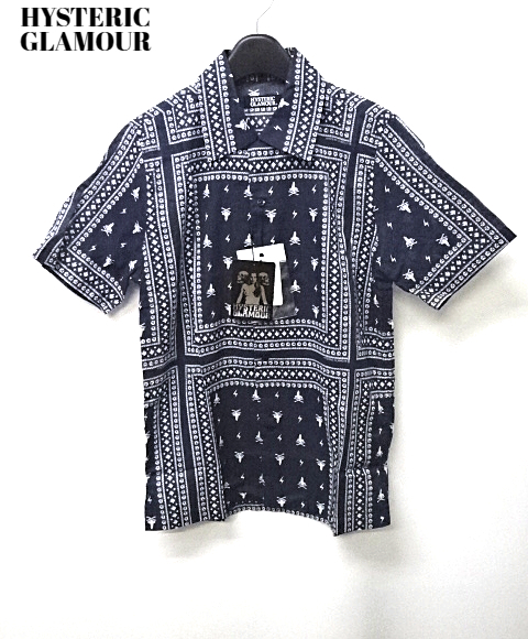 M ￥23,100 新品【HYSTERIC GLAMOUR WOMANONSKULL SHIRT 0202AH05379 NAVY ヒステリックグラマー バンダナ総柄シャツ ウーマンオンスカル】_画像2