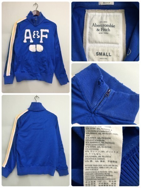 *! Abercrombie & Fitch long sleeve sweat jacket jersey Zip up damage processing men's S size blue &