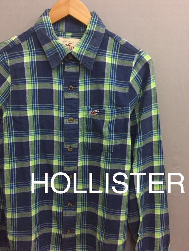 ホリスター HOLLISTER ネルシャツ 長袖 チェック柄 ブルー グリーン メンズ Sサイズ カモメロゴ !●&_画像1