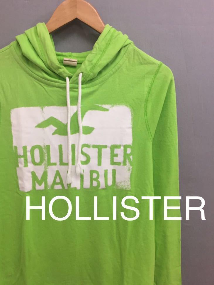 ホリスター HOLLISTER ロンT フード 長袖 プリント ライトグリーン レディース Lサイズ !●&