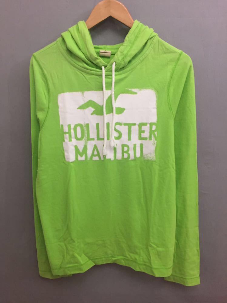 ホリスター HOLLISTER ロンT フード 長袖 プリント ライトグリーン レディース Lサイズ !●&