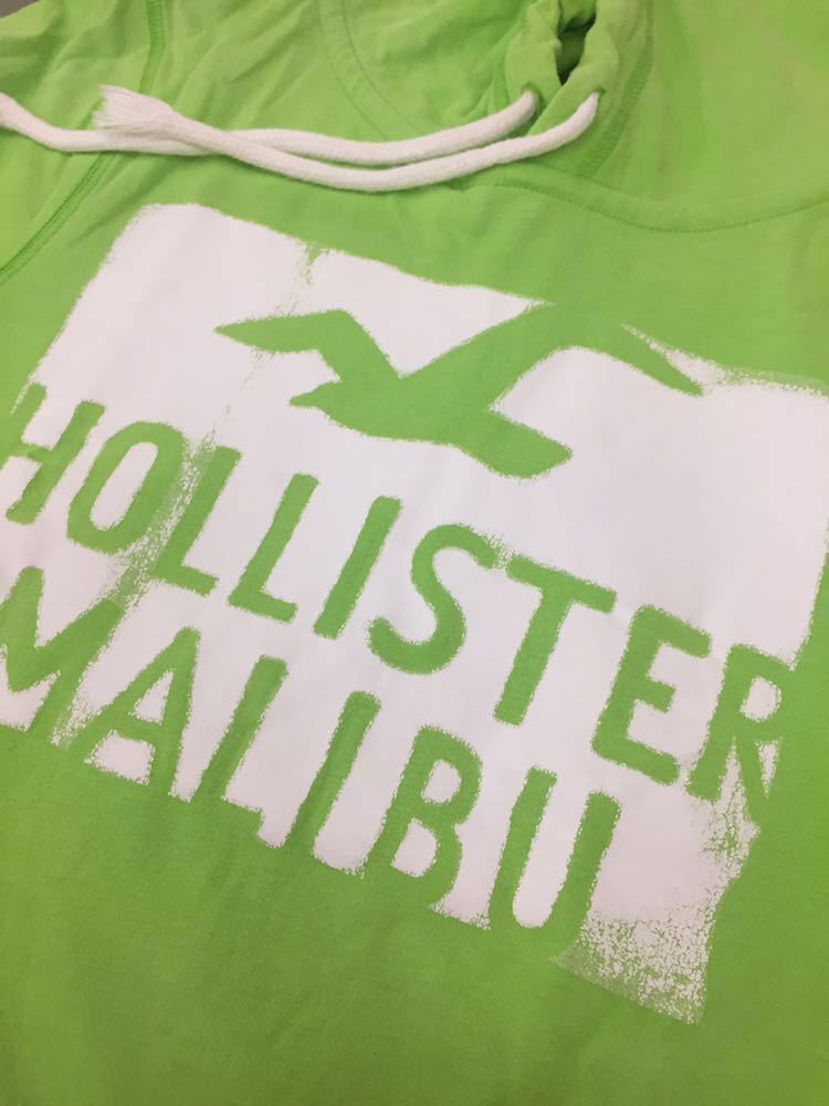 ホリスター HOLLISTER ロンT フード 長袖 プリント ライトグリーン レディース Lサイズ !●&