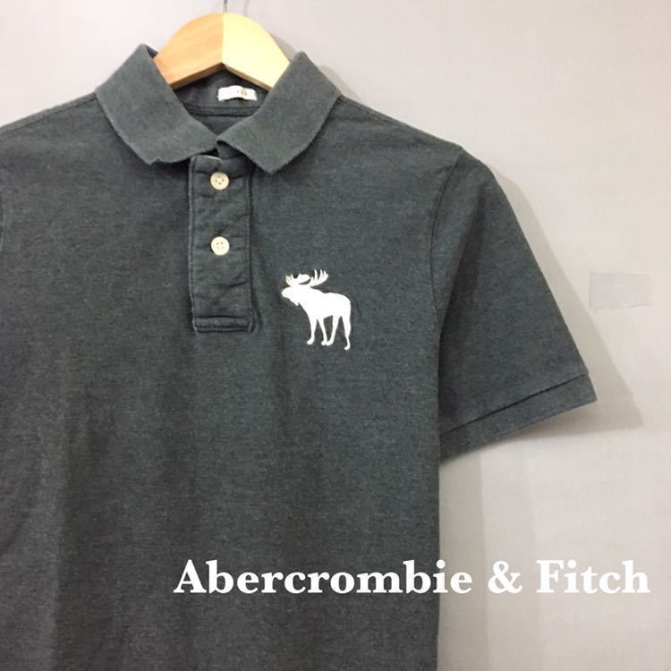 アバクロンビーアンドフィッチ Abercrombie & Fitch ヘラジカ 鹿 A&F MUSCLE 半袖 ポロシャツ グレー メンズ 男性用 Lサイズ ♭▽_画像1