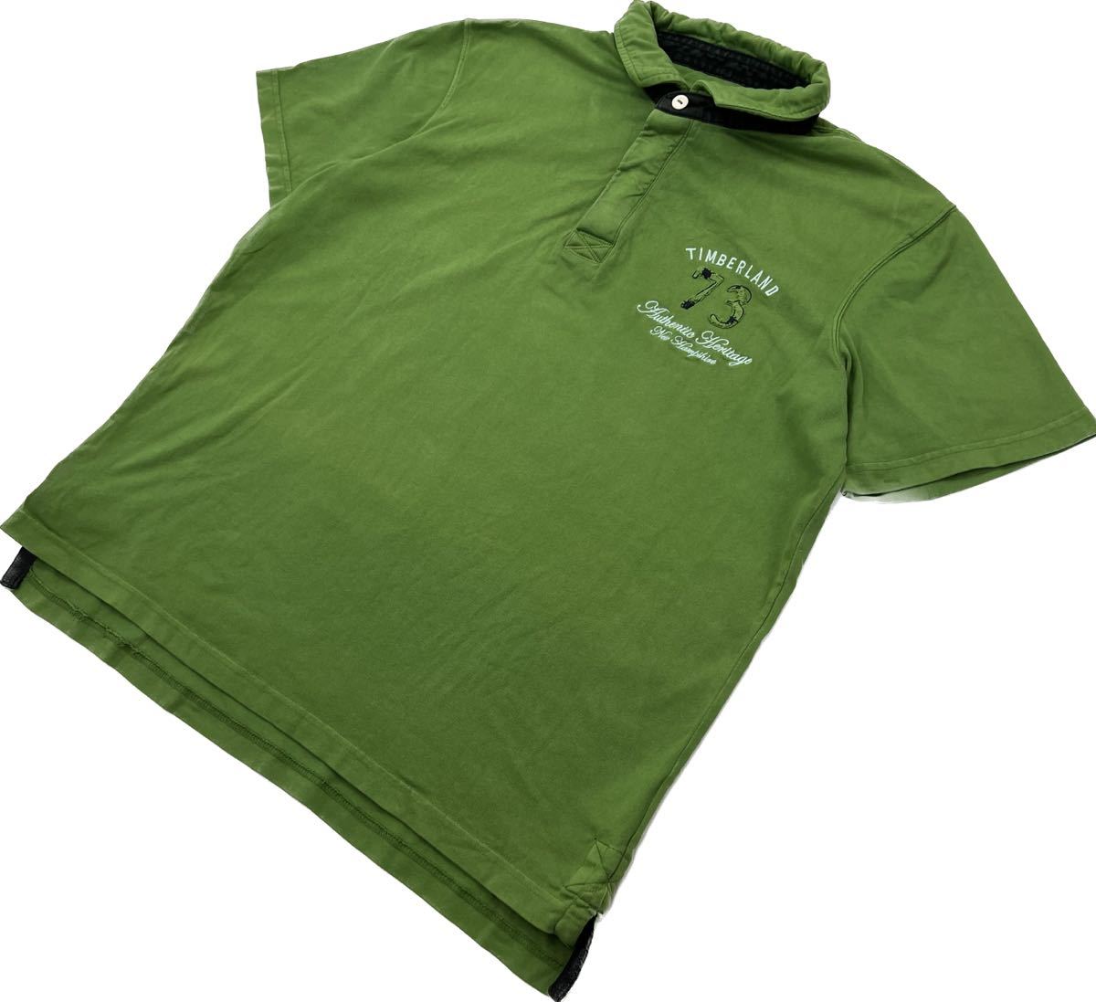 Timberland * мягкий оттенок * рубашка-поло Rugger рубашка короткий рукав зеленый XXL довольно большой American Casual Street б/у одежда стандартный Timberland #AE272