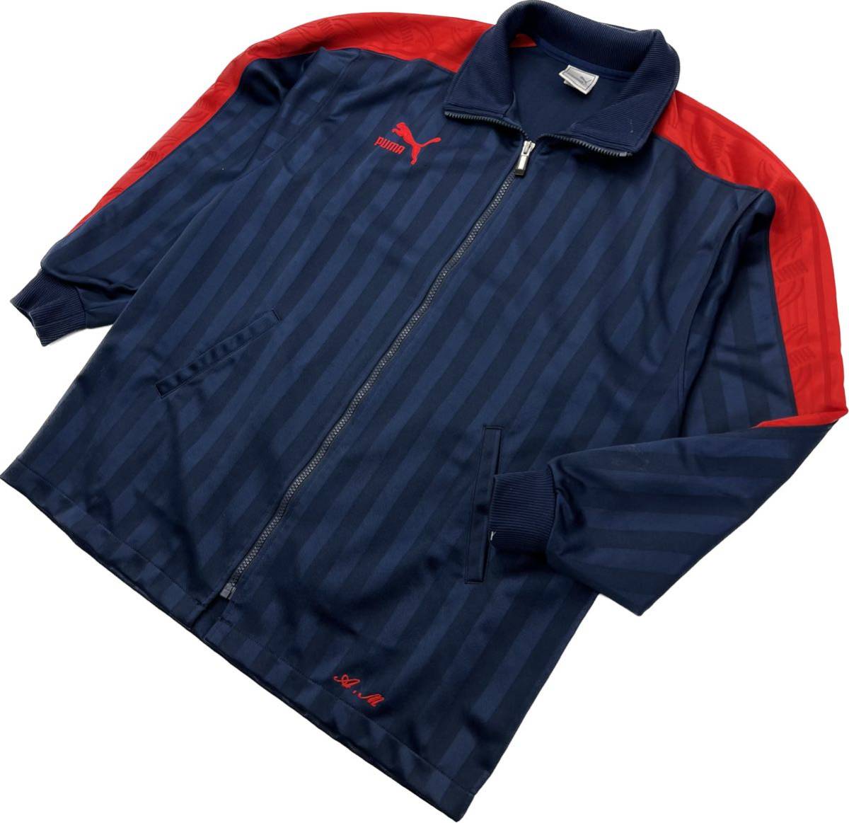 PUMA ☆ 定番 両面ロゴ◎ ジャージ ジャケット ネイビー レッド S-M サイズ スポーツ トレーニング リラックス 部屋着 人気 プーマ■C329_画像1