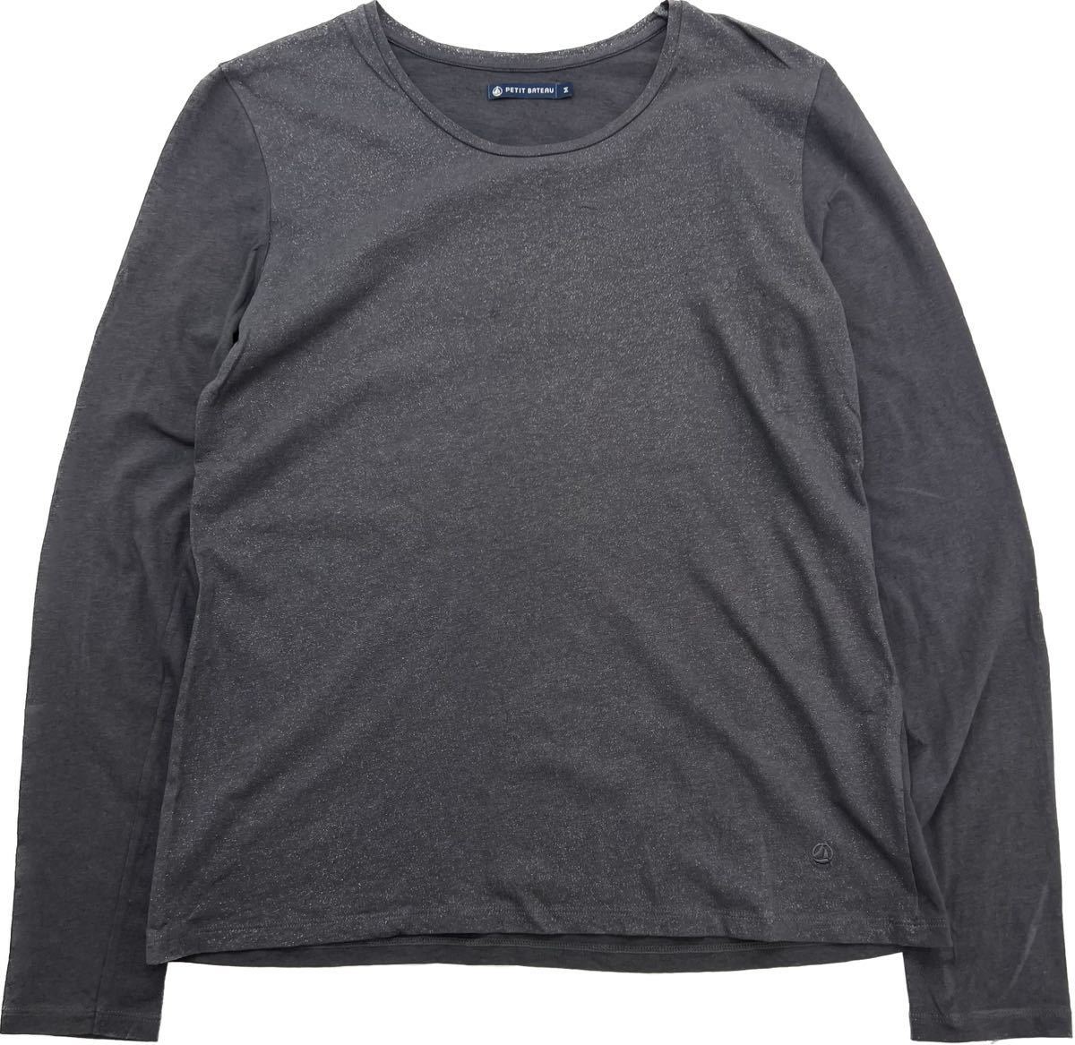 PETIT BATEAU ☆ 至高の肌触り◎ コットン リネン ラメ Tシャツ 長袖 グレー カットソー M リラックス ポルトガル製 プチバトー■S2360_画像3