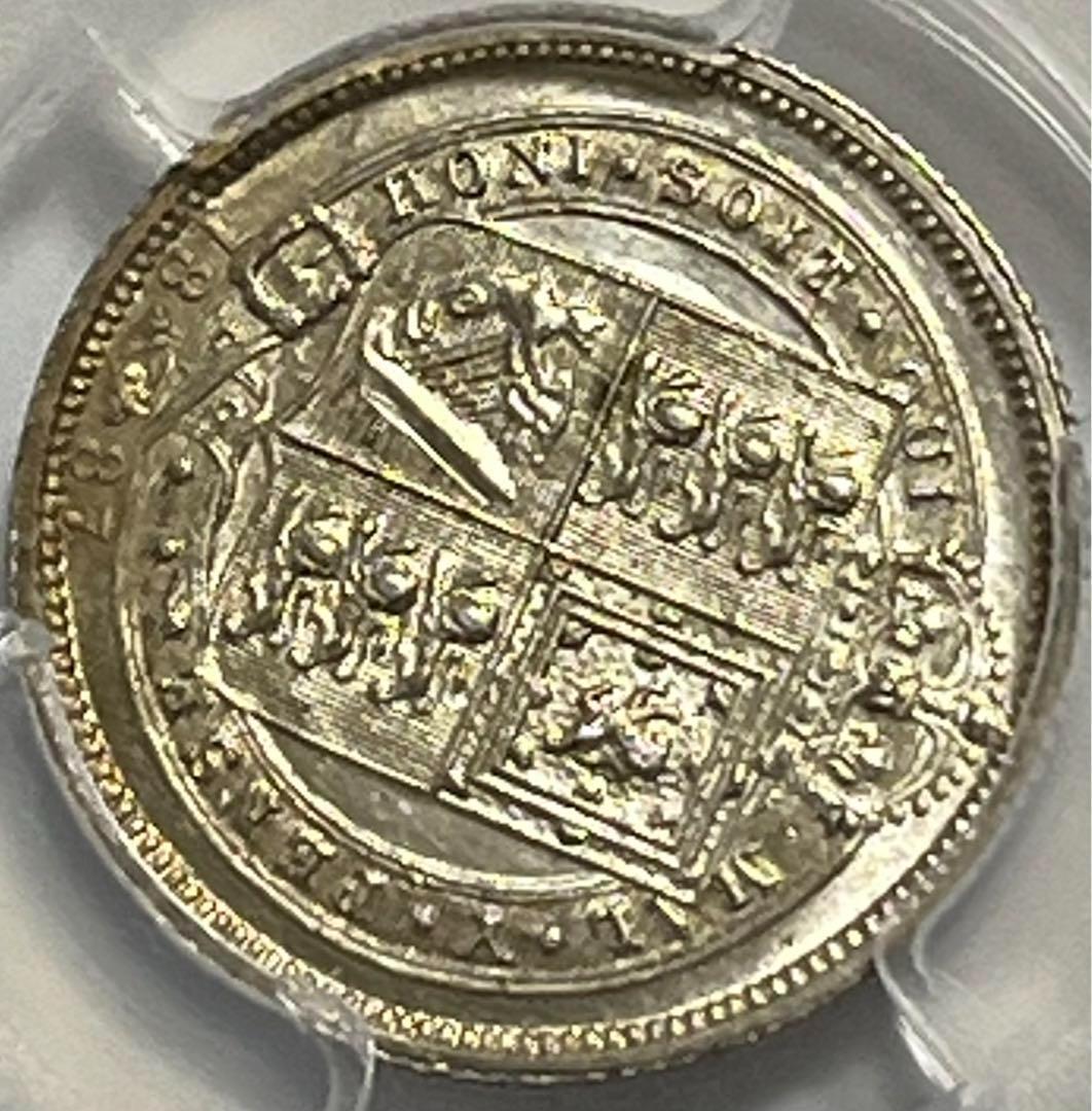 幸福の6ペンスイギリス(幸運のシックスペンス）銀貨1887年PCGSヴィクトリア女王ジュビリーヘッドAU58 ブリティンアンティークコイン モダン_画像5