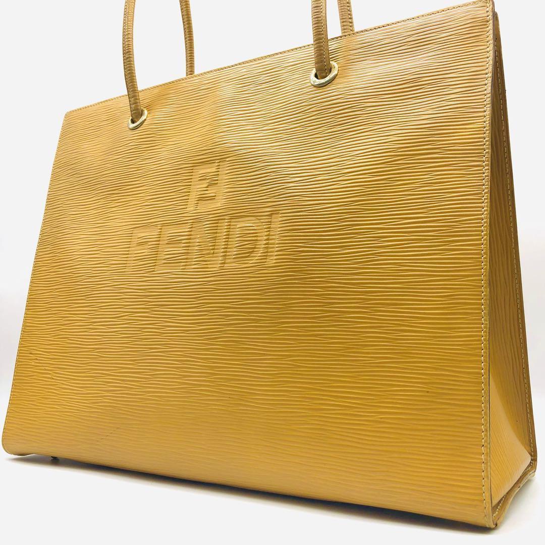 【希少/大容量】FENDI フェンディ トートバッグ ハンドバッグ ビジネスバッグ ロゴ型押し FF デカロゴ エピ 手持ち 肩掛け A4収納可能