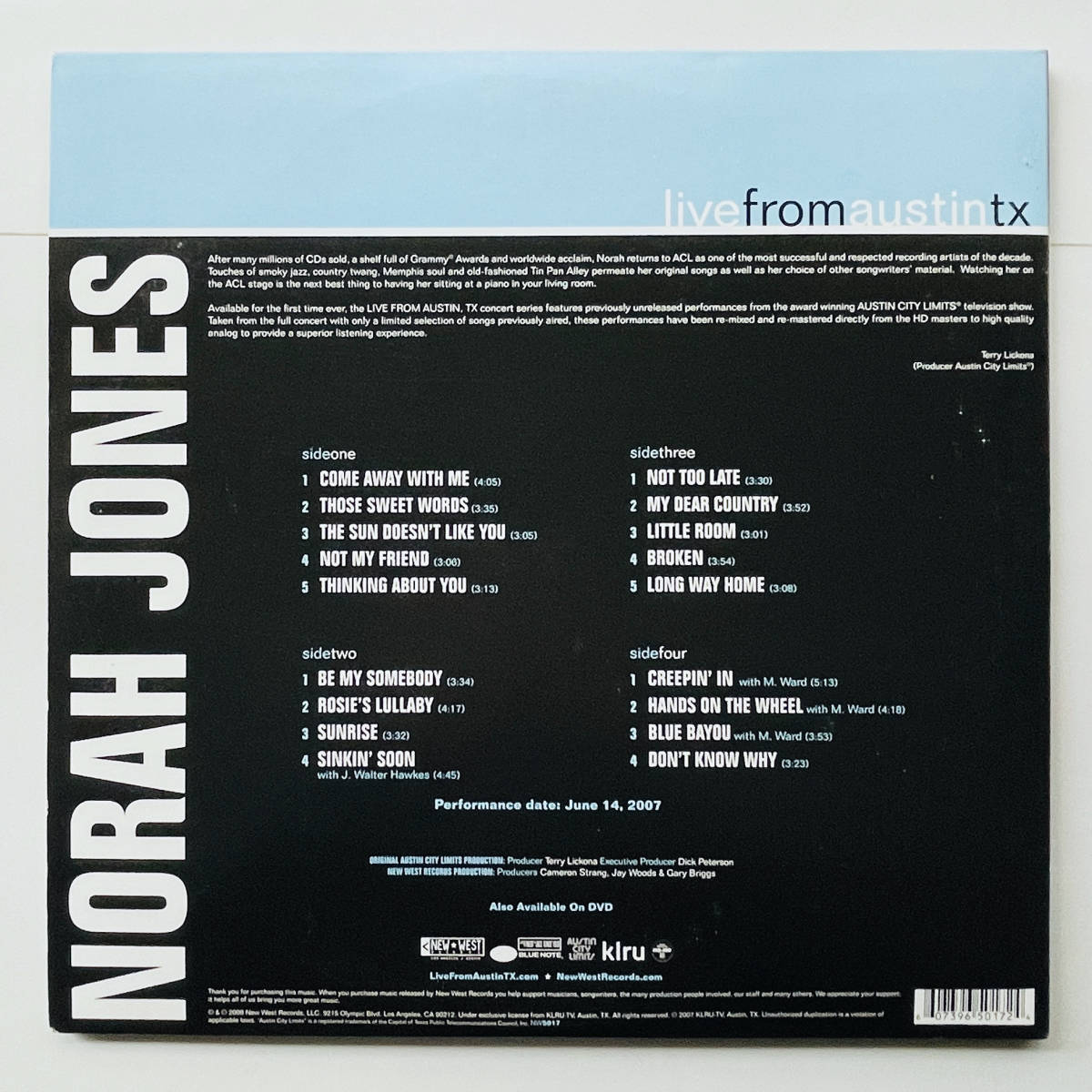 稀少 USオリジナ盤 レコード 2LP〔 Norah Jones - Live From Austin, TX 〕重量盤 Don't Know Why Come Away With Me ノラ・ジョーンズ_画像2