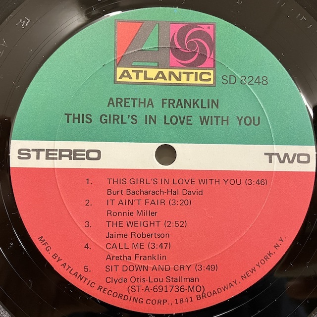 ★即決 Aretha Franklin / This Girl's in Love with You sd8248 s24095 米オリジナル、1841赤緑、AT W aB LW MR刻印 アレサ・フランクリン_画像2