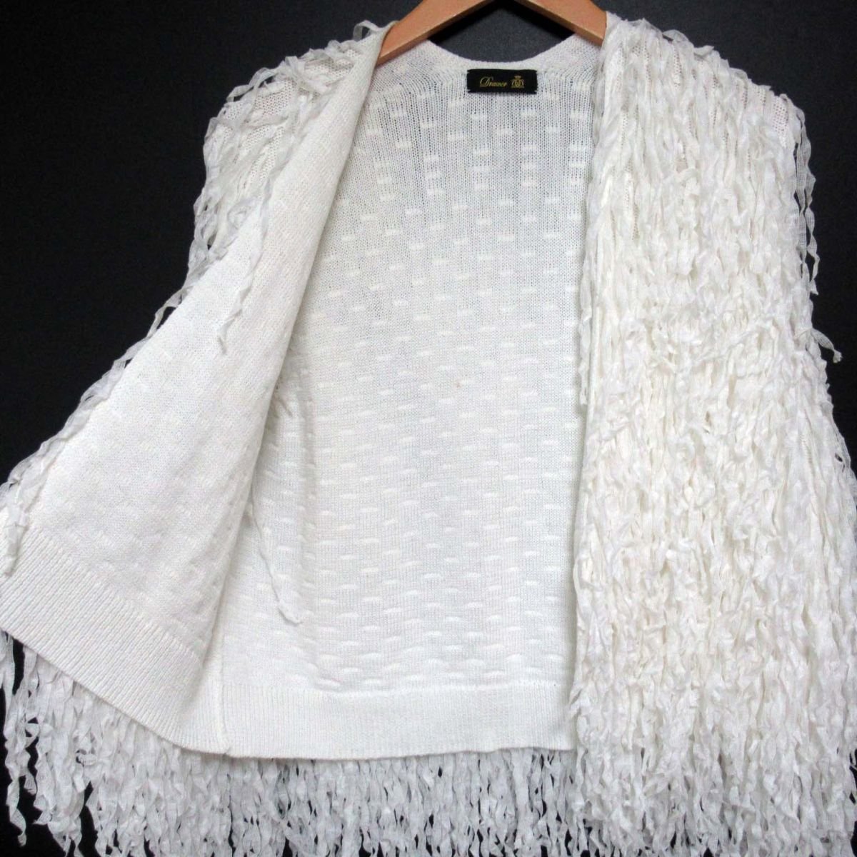  beautiful goods Drawer Drawer linen× silk front opening fringe knitted the best white 