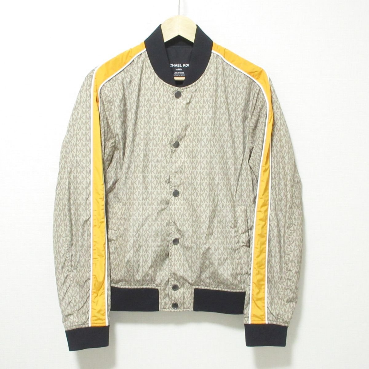 美品 23SS MICHAEL KORS マイケルコース Sleeve Stripe Bomber ロゴ総柄 ボンバージャケット ブルゾン M ベージュ 803