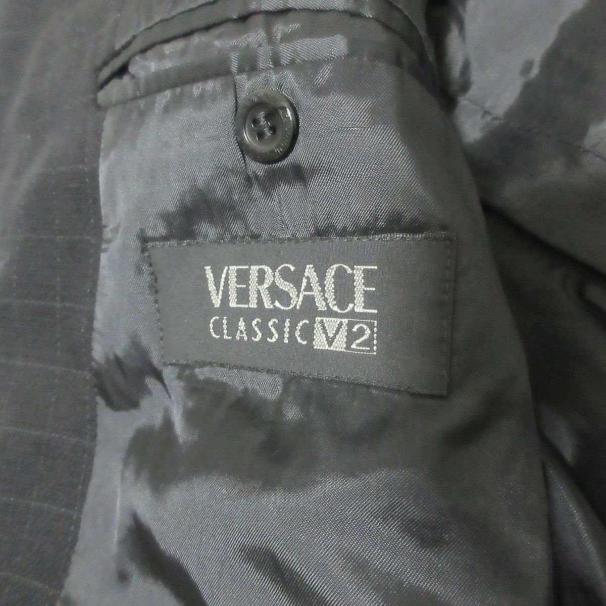 美品 VERSACE CLASSIC V2 ヴェルサーチ ヴィンテージ チェック柄 シングル 4B テーラードジャケット ブラック 901_画像5