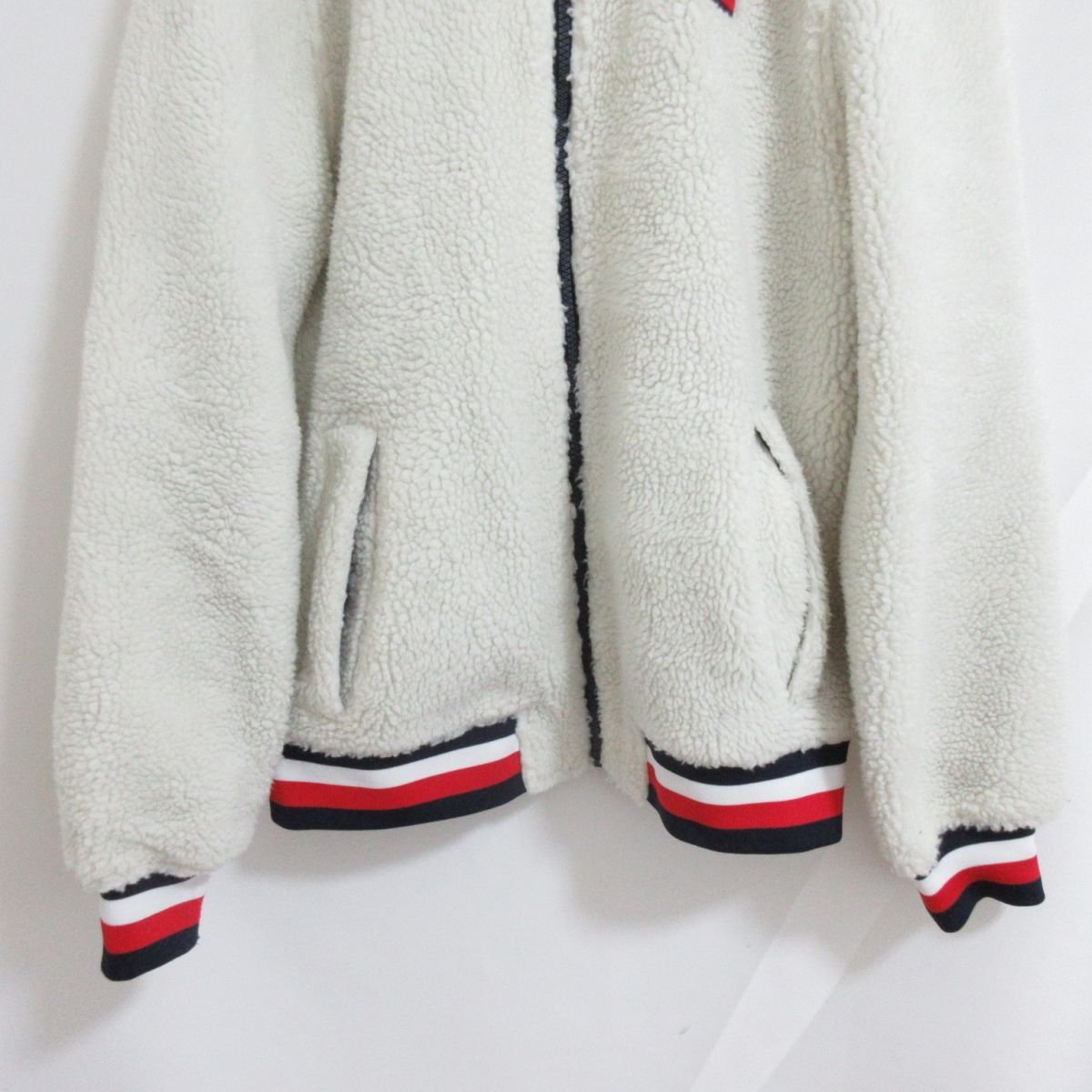 美品 TOMMY HILFIGER トミーヒルフィガー ロゴ ボアフリースジャケット ブルゾン S オフホワイト 091_画像3