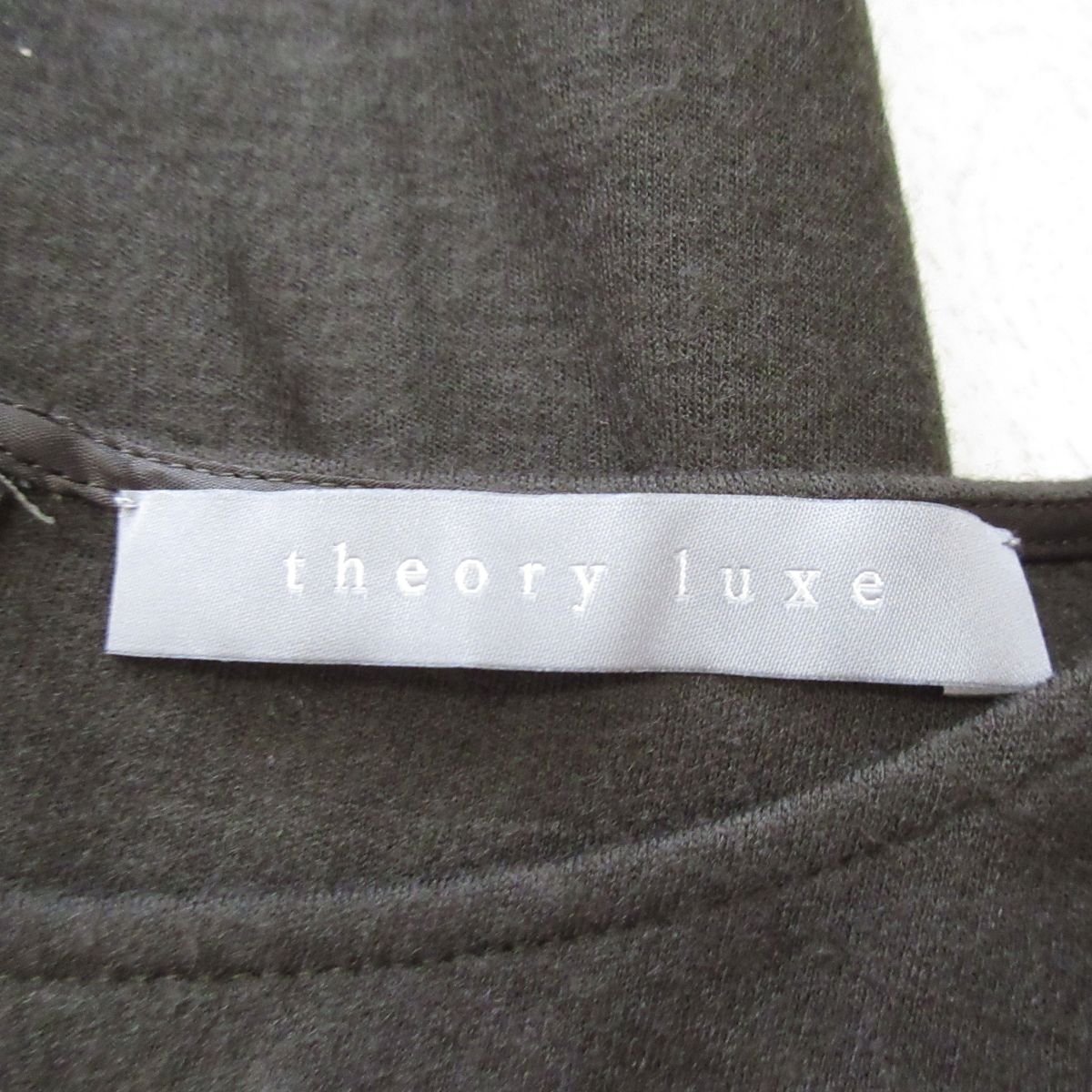 美品 Theory luxe セオリーリュクス EUNICE 長袖 イレギュラーヘム ウールジャージ ひざ下丈 ワンピース 38 ブラウンカーキ系_画像4