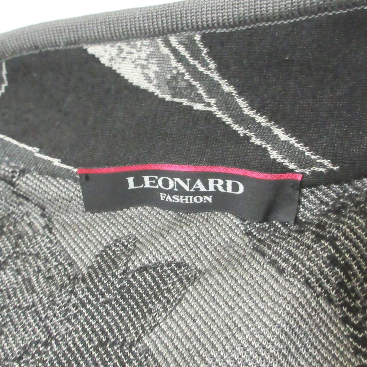 美品 LEONARD レオナール 花柄 ストレッチ シルクブレンド ニットジャケット 38 ブラック×ホワイト 901_画像3