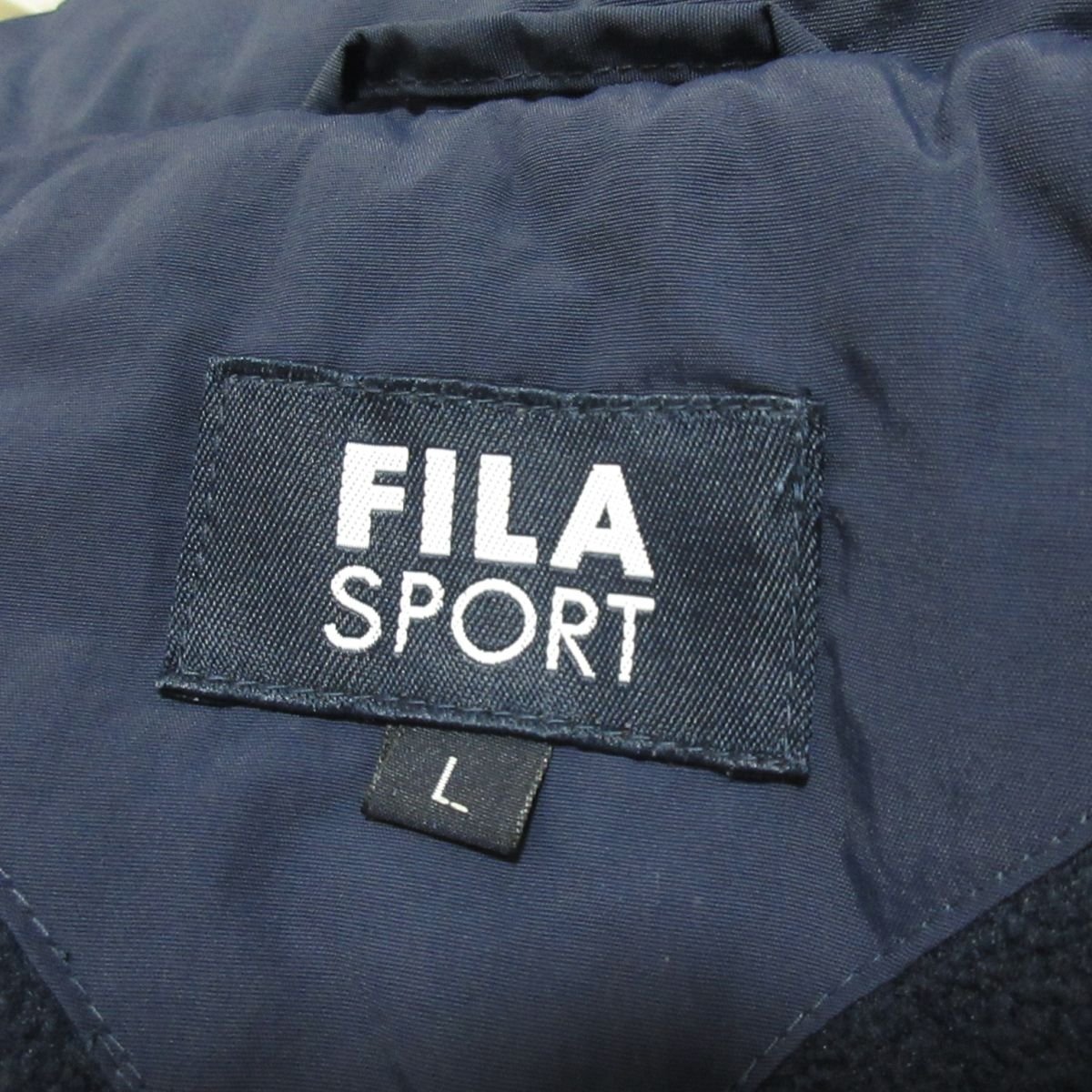 美品 FILA SPORTS フィラスポーツ ロゴ 裏地フリース フード2WAY ジップアップ パデッドジャケット ブルゾン L ベージュ 092の画像7