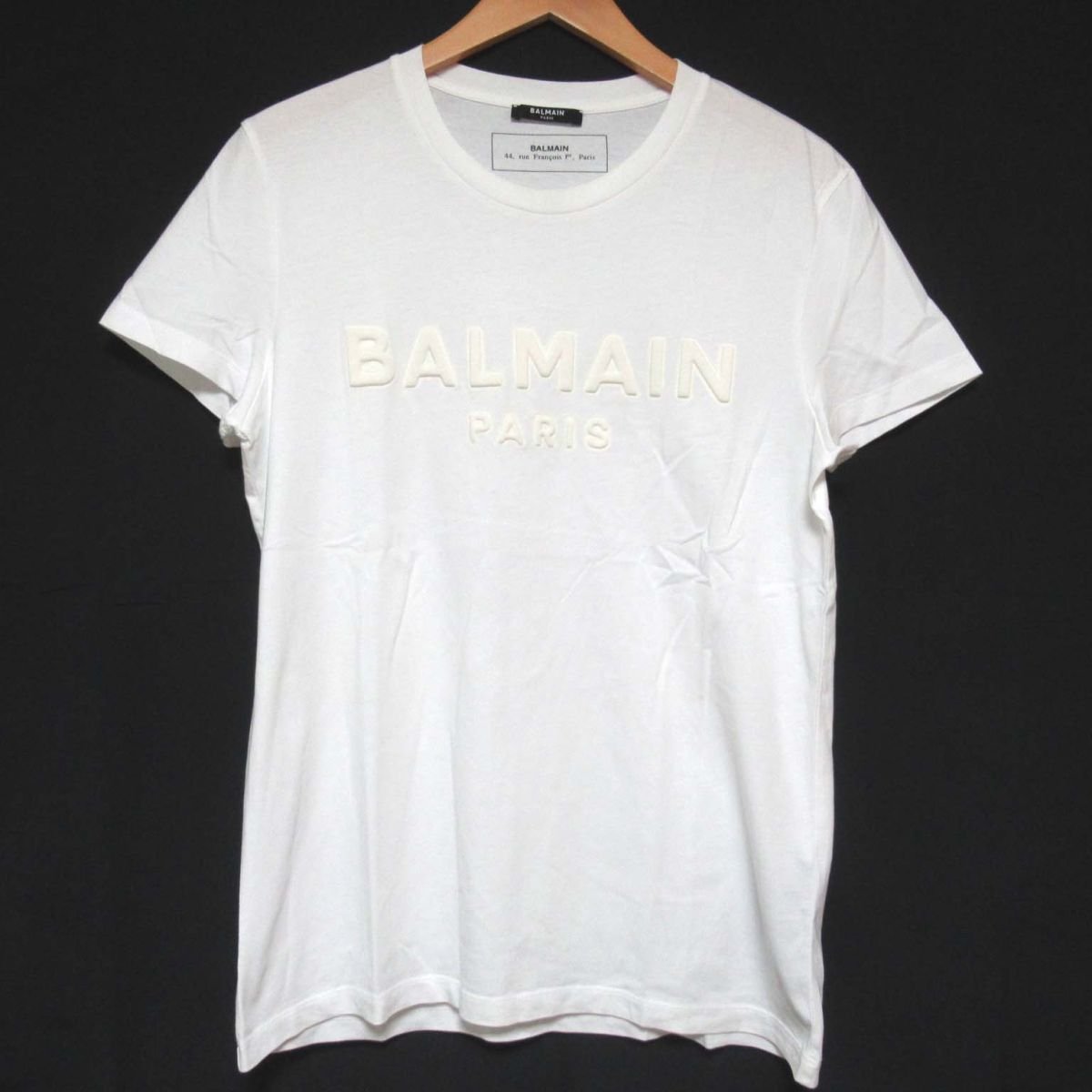 クリーニング済 美品 BALMAIN バルマンオム 3D LOGO エンボスロゴ クルーネック 半袖 Tシャツ カットソー Sサイズ ホワイト