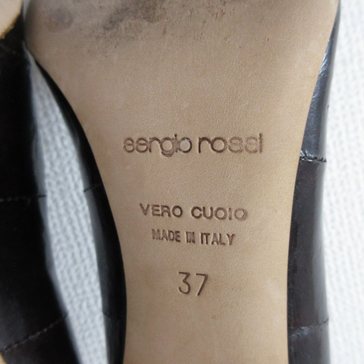 美品 Sergio Rossi セルジオロッシ ラウンドトゥ レザー ヒール パンプス サイズ37 約23.5cm ブラウン_画像7
