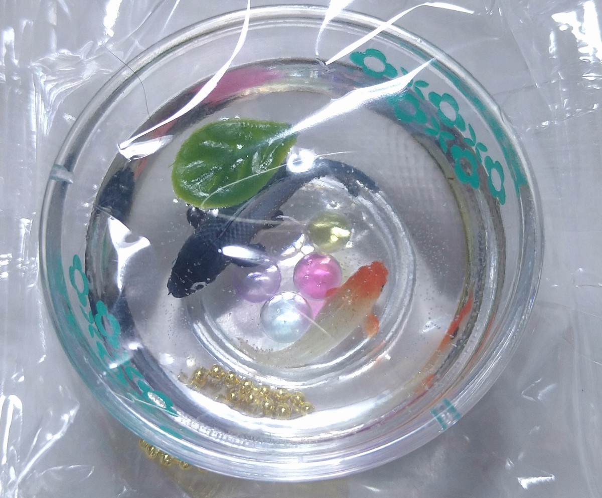 日本の風情 金魚鉢 マスコット 参 C ガラス鉢 青緑 ガチャガチャ カプセルトイ_画像2